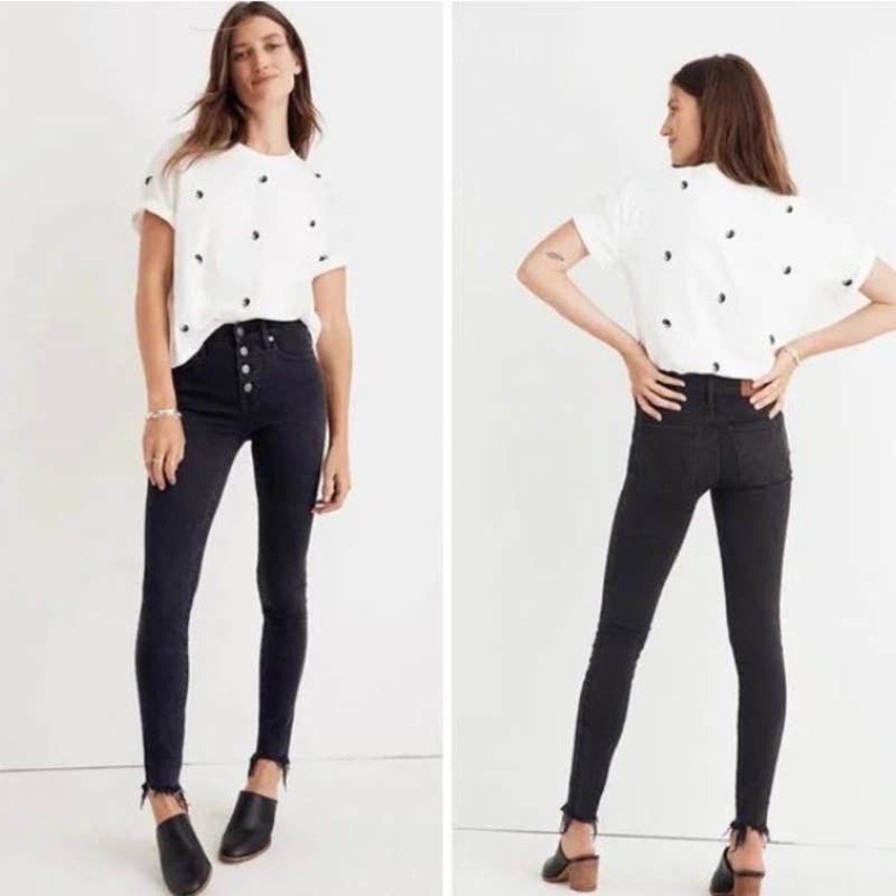 Madewell 9" High-Rise Skinny Jeans in Berkeley Black Button Through Edition 25